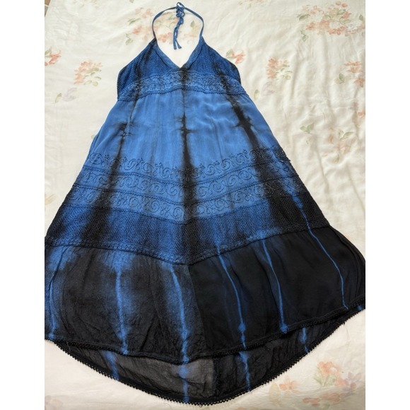 Fashion Terminal Dress Halter Smocked Boho Fairy Festival Embroidered Beachy SM - Picture 5 of 16